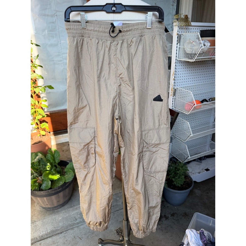 Adidas Pants M Beige Tan Woven Nylon Cargo Track Joggers Streetwear Gorpcore